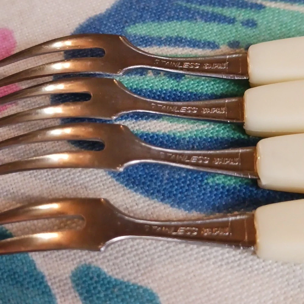 9 Vtg Mid Century Modern Stainless Japan Hors d'oeuvre Forks